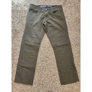 IZOD Sportflex Straight Fit Pants Mens 32x30 Olive Green Stretch Chino 5 Pocket